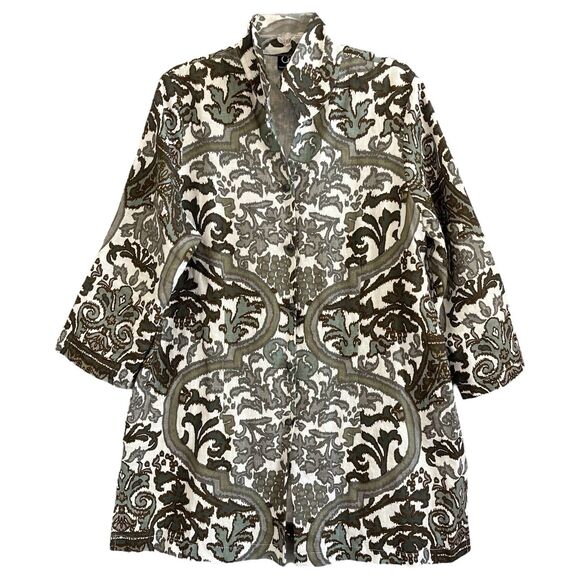 Connie Roberson Lagenlook Linen Jacket Size L Resort Old Money Chic Artsy Topper - Picture 1 of 14